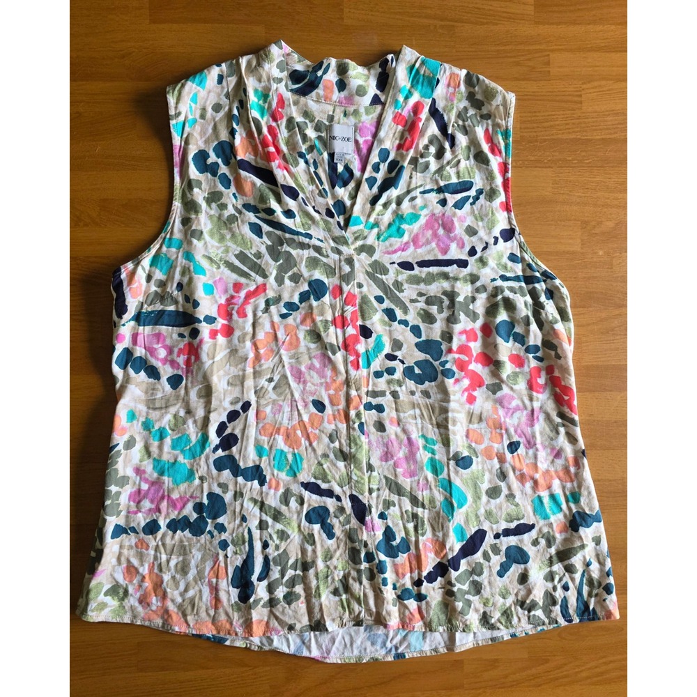 Nic+Zoe Womens XXL Abstract Watercolor Print Sleeveless Top V-Neck Blouse Career